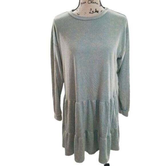 Wild Fable Tiered Sweater Dress Light Blue Baby Doll Long Sleeve Casual - Picture 1 of 5